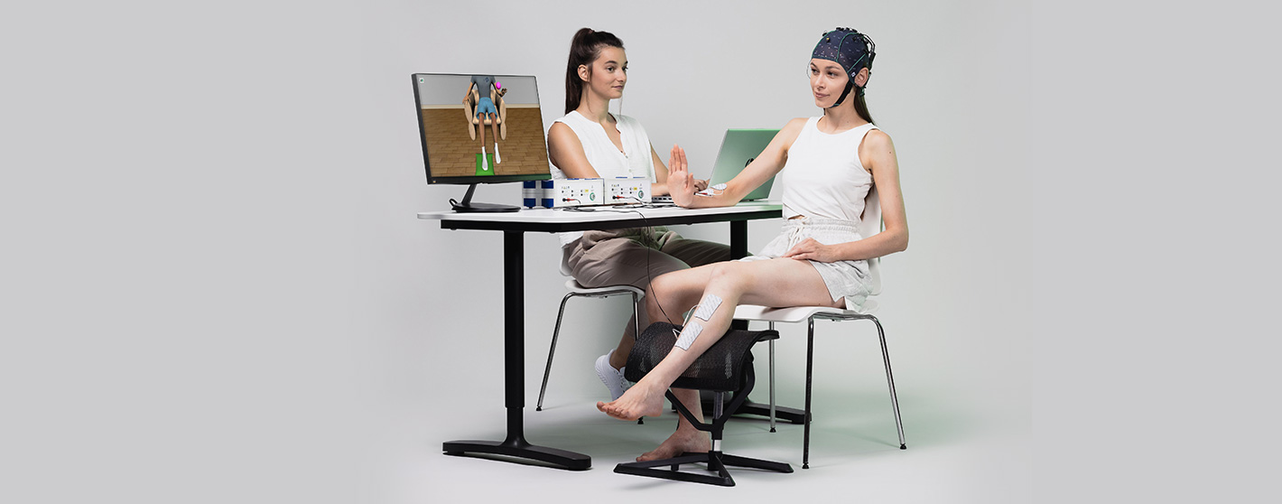 Patient using rehabilitation equipment